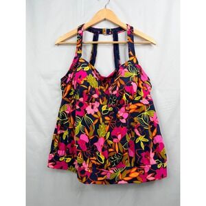 Lands' End 14W Floral Tankini Swim Top Tummy Control Plus Size Swimwear